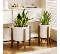 Bamworld Adjustable Plant Stand Indoor, Bamboo Indoor Planter Stand, Mid Century Modern Flower Pot Holder Rack, Fit 7.8'' to 12'' Planter