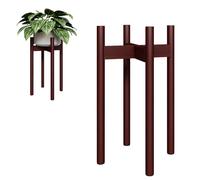 Bamworld Adjustable Plant Stand Indoor, Bamboo Plant Holder 8 to 12 Inches, Small Corner Planter Stand for Indoor Plants, Single Floor Plant Stand for Living Room Balcony Bedroom(Reddish Brown)