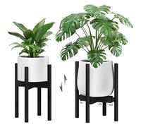 Bamworld Adjustable Plant Stand Indoor, Bamboo Plant Holder 8 to 12 Inches, Small Corner Planter Stand for Indoor Plants, Single Floor Plant Stand for Living Room Balcony Bedroom(Black)