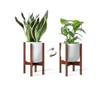 Bamworld Adjustable Plant Stand Indoor, Bamboo Plant Holder 8 to 12 Inches, Small Corner Planter Stand for Indoor Plants, Single Floor Plant Stand for Living Room Balcony Bedroom(Reddish Brown)
