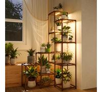 Bamworld Corner Plant Stand With Grow Lights - Tall Shelf Indoor Outdoor for Multiple Plants - Wood Table 7 Pots Flower Stands for Living Room Rack
