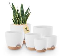 Bamworld Flower Pots Set of 6 Self-Watering White 12.7 cm/14 cm/15.2 cm/16.5 cm/17.8 cm/20.3 cm Flower Pot Plant Pot with Saucer, Propagation Pots, Indoor Plants, Windowsill Decoration