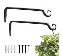 Bamworld Hanging Basket Brackets 2 Pack 10 inch Heavy Duty Outdoor Wall Mounted for Hanging Plant Pots Indoor Bird Feeder and Garden Lantern Hooks, Black