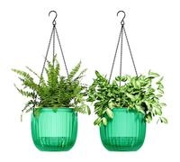 Bamworld Hanging Plant Pot Indoor Hanging Baskets with Self Watering Pots for Indoor Plants 2 Pack 6.5 Inch Hanging Plant Holder with Chains and Hooks for Plants(Emerald)