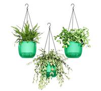 Bamworld Hanging Plant Pot Indoor Hanging Baskets with Self Watering Pots for Indoor Plants 3 Pack 6.5 Inch Hanging Plant Holder with Chains and Hooks Plant Hanger Indoor for Plants(Emerald)