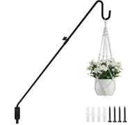 Bamworld Heavy Duty Adjustable Plant Wall Hanger, Extendable Mounted Deck Hook for Bird Feeders, Planters, Lanterns & Outdoor Decor, Black