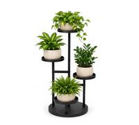 Bamworld Metal Plant Stand Outdoor Indoor 4 Tier Corner Tall Plant Shelf | Space-saving shelf for multiple plants with solid trays for 7-inch pots, leveling feet, and a rust-resistant metal finish