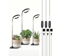 Bamworld Plant Grow Light with Base 3 Pack | Full Spectrum LED Ring Lamp, Adjustable Height, 8W Desk Light for Indoor Plants