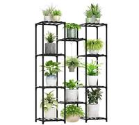 Bamworld Plant Stand Indoor Outdoor Wood Tall Flower Shelf Tiered Plant Stands for Multiple Plants Large Planter Holder Hanging Shelves Rack for Living Room Garden Balcony (Black)