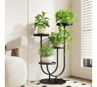 Bamworld Tall Plant Stand Indoor Modern Plant Stands for Indoor Plants 4 Pots Planter Holder Black Metal Plants Rack for Living Room Bedroom Decor