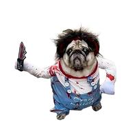 BAMY Dog Deadly Doll Costume with Black Wig Pet Halloween Party Clothes Dogs Apparel Accesories Outfits for Medium Large Dogs Bulldog Labrador (M (Chest Circumference 25"))