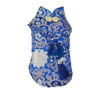 BAMY New Year Dog Cheongsam Fortune Bag Cat Tang Suit Chinese Traditional Pet Outfit Qipao for Cats Small Medium Dogs (XS (Chest Circumference 13.3"), Blue)