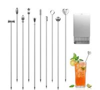 Bamyli 10 Pcs 304 Stainless Steel Cocktail Sticks with Storage Box | Reusable Metal Toothpicks, Cocktail Accessories for Martini Olive Skewers Bar Barbecue Fruit Bloody Mary Drink