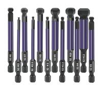 Bamyli 12 Pcs Ball End Allen Key Drill Bit Set,S2 Steel 1/4” Hex Shank Magnetic,Purple Hex Bit Set,Allen Wrench Screwdriver Bits for Assembling Furniture 75mm H2-H12
