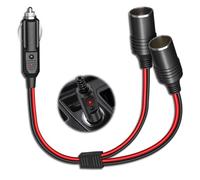 Bamyli 12V/24V Car Cigarette Lighter Splitter 1 to 2, 16AWG 30cm Red-Black Extension Cord with 15A Fuse, 2-Way Female Adapter for Car Devices