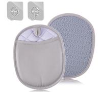 Bamyli 2Pcs Pot Holders with Pocket,Silicone Pot Holder,Oven Gloves Set Heat Resistant Anti-Slip Pot Holder Mitt with 2 Sticky Hooks for Cooking Kitchen(Grey)