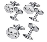 Bamyli 3 Pairs Cufflinks for Men,Silver Oval Wedding Title Cufflink,Brother of the Bride,Father of the Groom,Best man,Cufflinks Cuff Links Wedding Cufflinks for Men