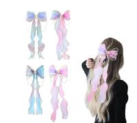 Bamyli 4 Pcs Colorful Ribbon Hair Bows,Girls Hair Bows,Colorful Butterfly Long Ribbon Hair Accessories Alligator Clips for Girl Women Gifts Wedding Birthday Party