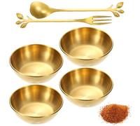 Bamyli 4 Pcs Dipping Bowls, 3.2 Inch Stainless Steel Dip Bowls, Sushi Dipping Bowls, Appetizer Serving Plates with 1 Spoon & 1 Fork for Kitchen Home Restaurant