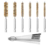 Bamyli Bore Brush Set,6 Pieces Stainless Steel Bore Brushes + 15 Pcs Cleaning Needles Nylon Brushes Tools with 1/4inch Hex Shank Handle for Cleaning Rust,Auto,Corrosion,Tubes Holes (Yellow)