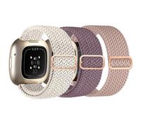 Bamyli Pack of 3 Braided Wristbands Compatible with Fitbit Versa 4 Versa 3, Compatible with Fitbit Sense / Sense 2, Sports Bracelet Braided Bracelet Adjustable Stretch Nylon Replacement Strap Women