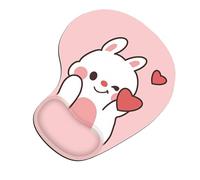 Bamyli Rabbit Pink Mouse Mat With Wrist Rest, Ergonomic Mouse Pad, Non-Slip Silicon Gel Base Cute Rabbit Love Heart Mouse Mat Wrist Support for Laptop Pc, Pink 255 X 214mm