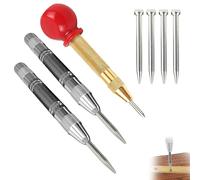 Bamyli Set of 3 Automatic Centre Punch Set, Spring-Loaded Centre Punch with Scriber and 3 Replacement Tips, Adjustable One-Hand Spring Effect, Self-Striking Centre Punch for Metal, Wood, Glass