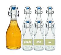 Bamysol 6PCS swing top bottles - Premium glass bottles 500ml Airtight Clear kombucha bottles for Brewing, Fermentation, Water, Oil & Vinegar - Heavy Duty & Leakproof