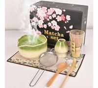 Bamysol Matcha Set 8 Piece with Matcha Bowl, Bamboo Whisk & Holder, Sifter, Scoop, Tea Towel - Luxury Green Gradient Matcha Making Kit -Ideal Gift Box for Tea Ceremony