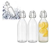 Bamysol Pack Of 3 Glass Bottles With Stoppers - Premium 1 Litre Glass Bottle Set With Airtight Swing Top Lids For Home Brewing, Wine, Juice, Soda, Oil & Vinegar Storage - Heavy Duty & Leakpr