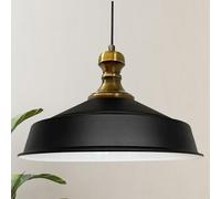 bamyum Asletl-Knob Industrial Wooden Ceiling Pendant Light, 41cm Lampshades, Ceiling Lamp and Kitchen Island Light Metal, Hanging Lamp Dining Table, E27 Living Room Dining Room Lights, Black White