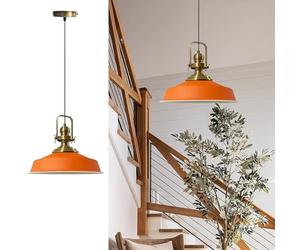 bamyum Asletl Pendant Light Vintage Metal 41 cm, Lamp Shades Ceiling, Kitchen Lights Ceiling E27, Industrial Lamp Shades Ceiling, Metal Pendant Light Fitting for Living Room, Orange