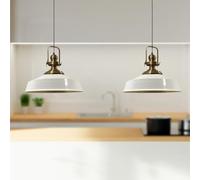 bamyum Asletl Pendant Light Vintage Metal Set of 2, Lamp Shades Ceiling, Kitchen Lights Ceiling E27, Industrial Lamp Shades Ceiling, Metal Pendant Light Fitting for Living Room and Dining Table White