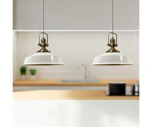 bamyum Asletl Pendant Light Vintage Metal Set of 2, Lamp Shades Ceiling, Kitchen Lights Ceiling E27, Industrial Lamp Shades Ceiling, Metal Pendant Light Fitting for Living Room and Dining Table White
