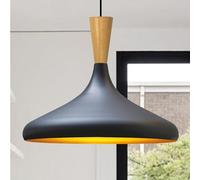 bamyum Holz Champion Industrial Ceiling Pendant Light, 35 cm Lamp Shades Ceiling Light & Metal Kitchen Island Light, Industrial E27 Lights for Living Room & Dining Room, Black Hanging Light Fixture