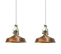 bamyum Neo-Asletl Pendant Light Vintage Metal Set of 2, Lamp Shades Ceiling, Kitchen Lights Ceiling E27, Industrial Lamp, Metal Pendant Light Fitting for Living Room and Dining Table Coloured Copper