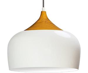 bamyum Pendant Light White Wood Style Kreis Ø 30 Cm E27 Bulb Metal Led Ceiling Lamp Scandinavian Modern Simple Style for Living Room Dining Room Restaurant Lamp Wood