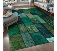 bamyum Trunk Printed Carpet Chenille Print Machine Made 200 x 300 cm, Living Room Carpet, Vintage Carpet Bedroom, Antibacterial Anti-Slip Underlay Kitchen Green Carpet