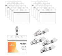 Bamzok Pack of 50 ID Badge Holder with Clip, Name Badge Holder for Clothes, Clip Card Covers, Transparent ID Badge Holder, Name Badge Holder with 50 Clips, Waterproof PVC ID Card Badge Holder for ID Card