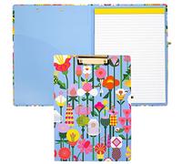 ban.do Blue Clipboard Folio with Lined Notepad, Padfolio with Metal Clip, Removable Writing Pad, and Pen Holder, Cute Padfolio Organizer for Office and Sports, Geometric Flowers