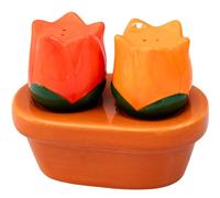 ban.do Cute Salt and Pepper Shakers Set in Novelty Flower Shape, Vintage Inspired Shakers with Holder, Tulips