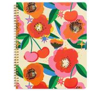 ban.do Floral Rough Draft Large Spiral Notebook, 11" x 9" with Pockets and 160 College Ruled Pages, Cherry Bomb