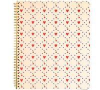 ban.do Floral Rough Draft Large Spiral Notebook, 11" x 9" with Pockets and 160 College Ruled Pages, Cherry Hearts