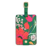 Ban.do Getaway Suitcase Tag for Travel, Green Floral Durable Vegan Leather Luggage Identifier, Superbloom