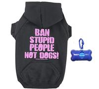 Ban Stupid People Zipper Dog Hoodie & Poop Bag Holder Bundle Set (X-Large, Pink Ink)