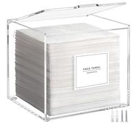 Banafich Acrylic Disposable Face Towel Holder with Lid, Wall Mounted Clear Skin Face Towels XL Containers, Flip-top Facial Towels Storage Box for Bathroom, Clear Skin Prism Box, Makeup Organizer