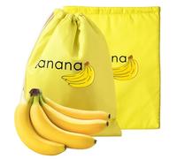 Banana Bag for Fridge 35x28cm - Reusable Yellow Drawstring Storage Bag | Keeps Bananas Fresher Longer, Shockproof & Odour-Proof Fruit Vegetable Keeper | Eco-Friendly Freezer Bags (2 Pack)
