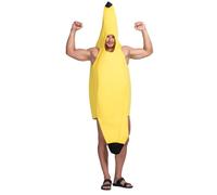 SHATCHI Yellow Banana Fruit Fancy Party Adult Costume Halloween Unisex Funny Dress Up Stag Night Jumpsuit, One Size