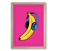 Banana Beats Pop Art Framed Wall Art Print A2 (59.4×42cm) Oak, Wall Decor for Living Room, Bedroom, Office & Home, Ready to Hang, Art Gift