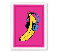 Banana Beats Pop Art Framed Wall Art Print A2 (59.4×42cm) White, Wall Decor for Living Room, Bedroom, Office & Home, Ready to Hang, Art Gift